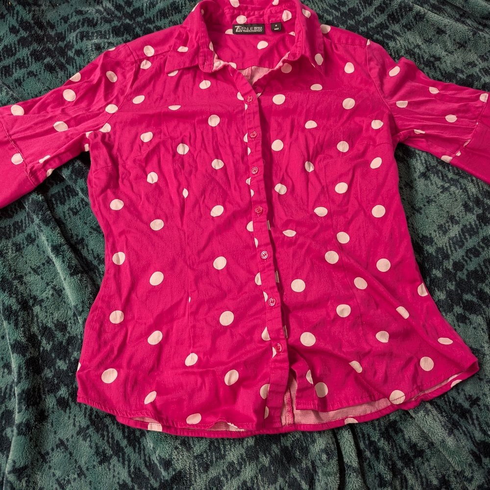 Avenue Pink and White Polka Dot Shirt